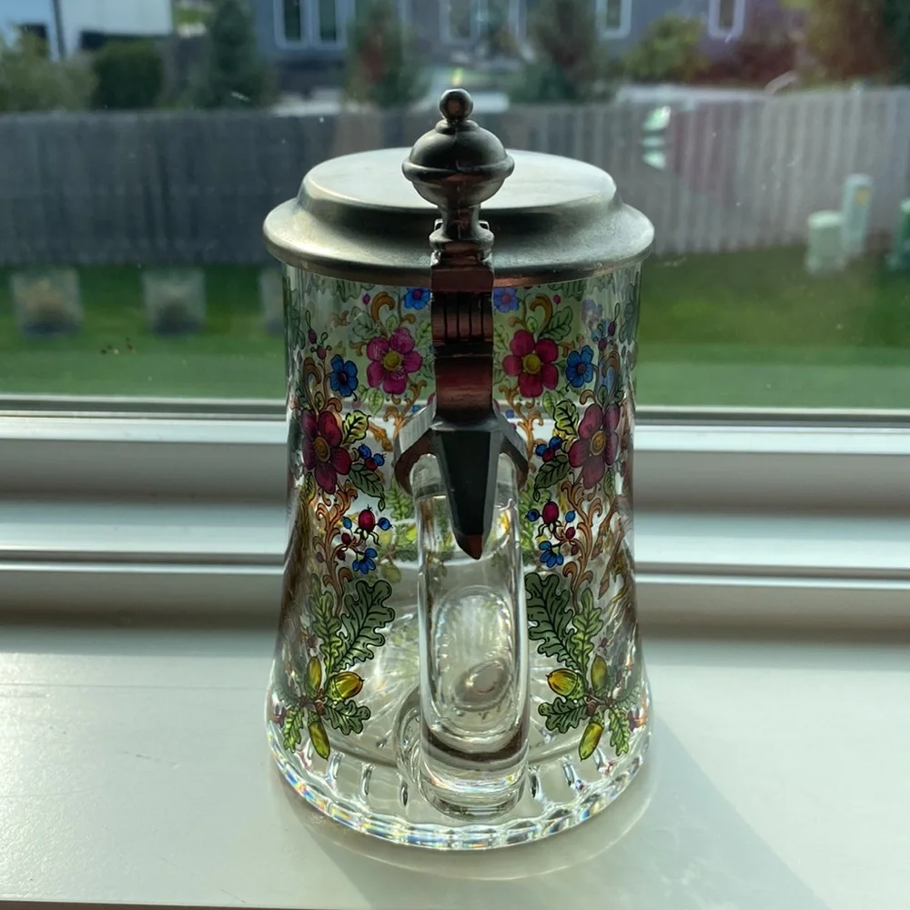 Colorful Vintage German Floral Glass Beer Stein! - Picture 6 of 9